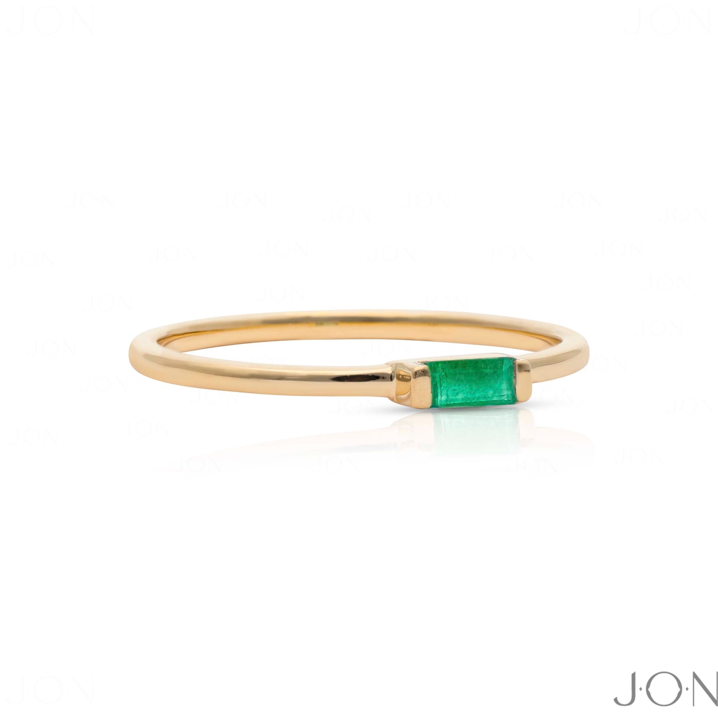 Genuine Emerald Gemstone Band Ring 14k Yellow Gold Handmade Minimalist Jewelry