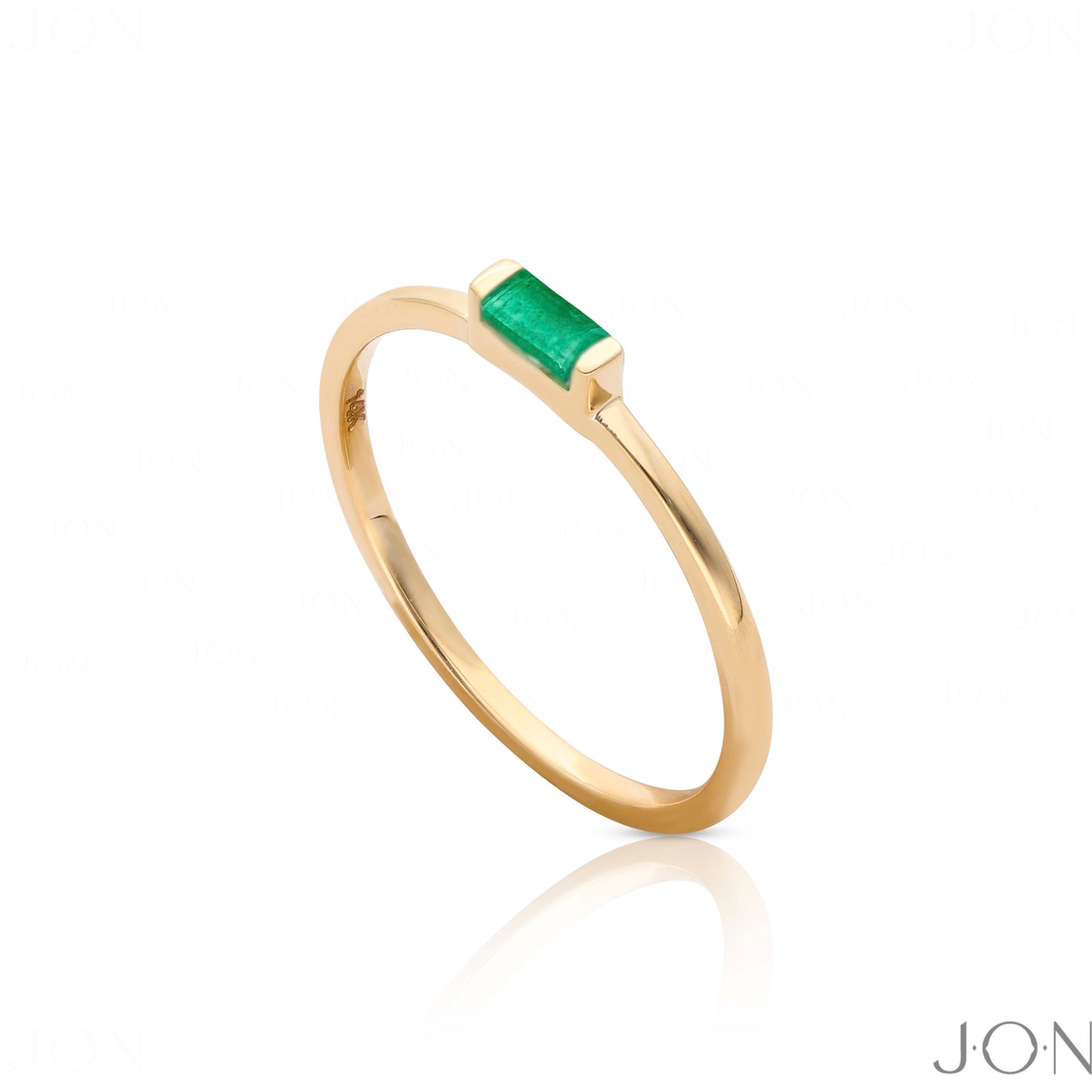 Genuine Emerald Gemstone Band Ring 14k Yellow Gold Handmade Minimalist Jewelry