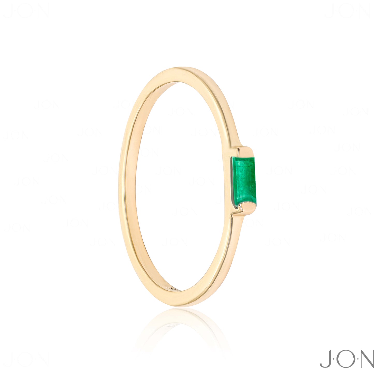 Genuine Emerald Gemstone Band Ring 14k Yellow Gold Handmade Minimalist Jewelry