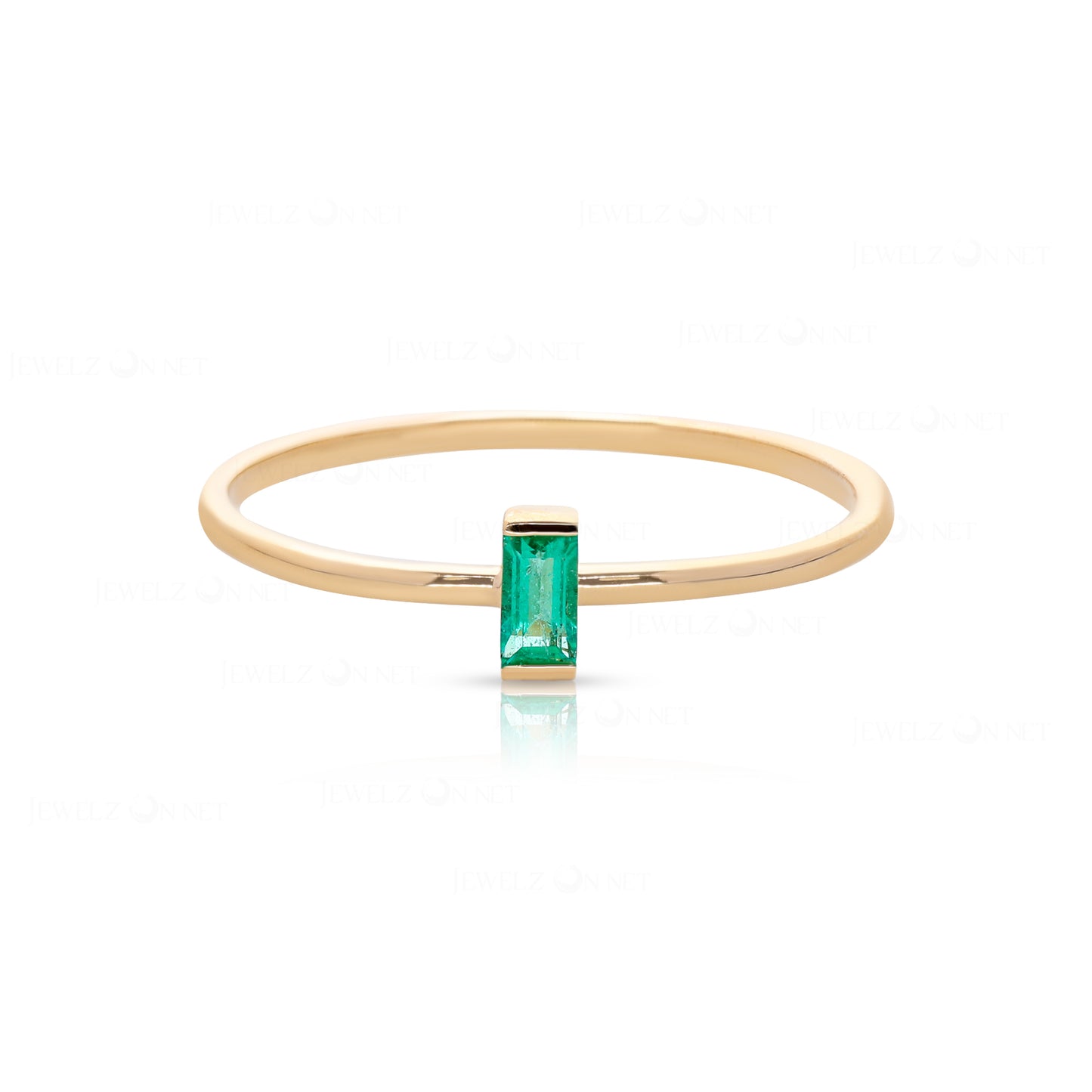 Minimalist Emerald Gemstone Ring Solid 14k Yellow Gold Fine Jewelry Size 3 to 8