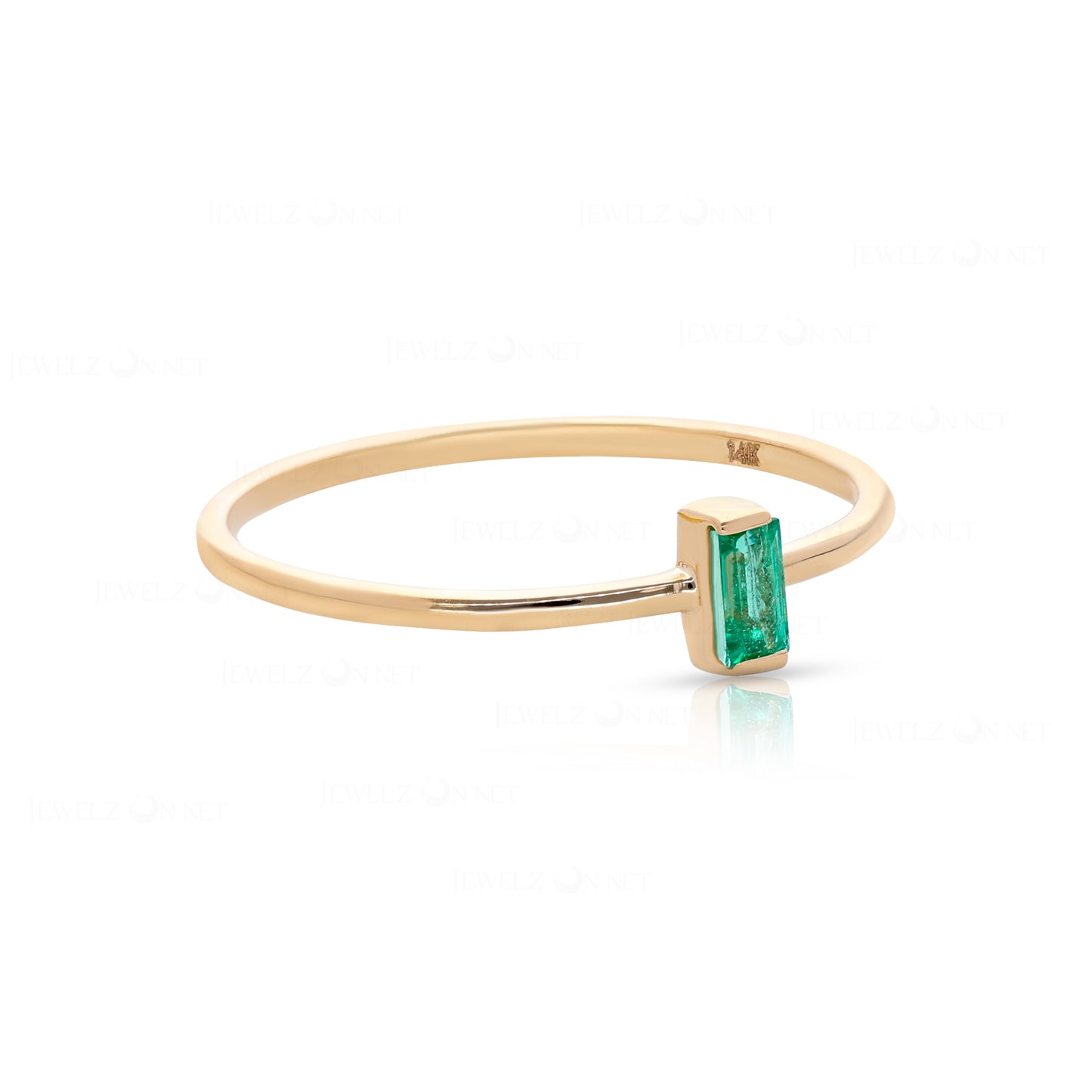 Minimalist Emerald Gemstone Ring Solid 14k Yellow Gold Fine Jewelry Size 3 to 8