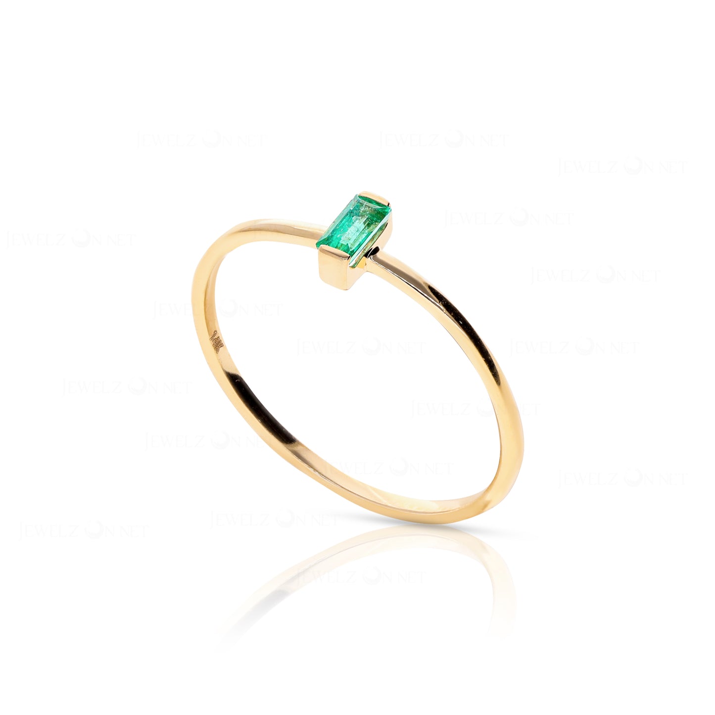 Minimalist Emerald Gemstone Ring Solid 14k Yellow Gold Fine Jewelry Size 3 to 8