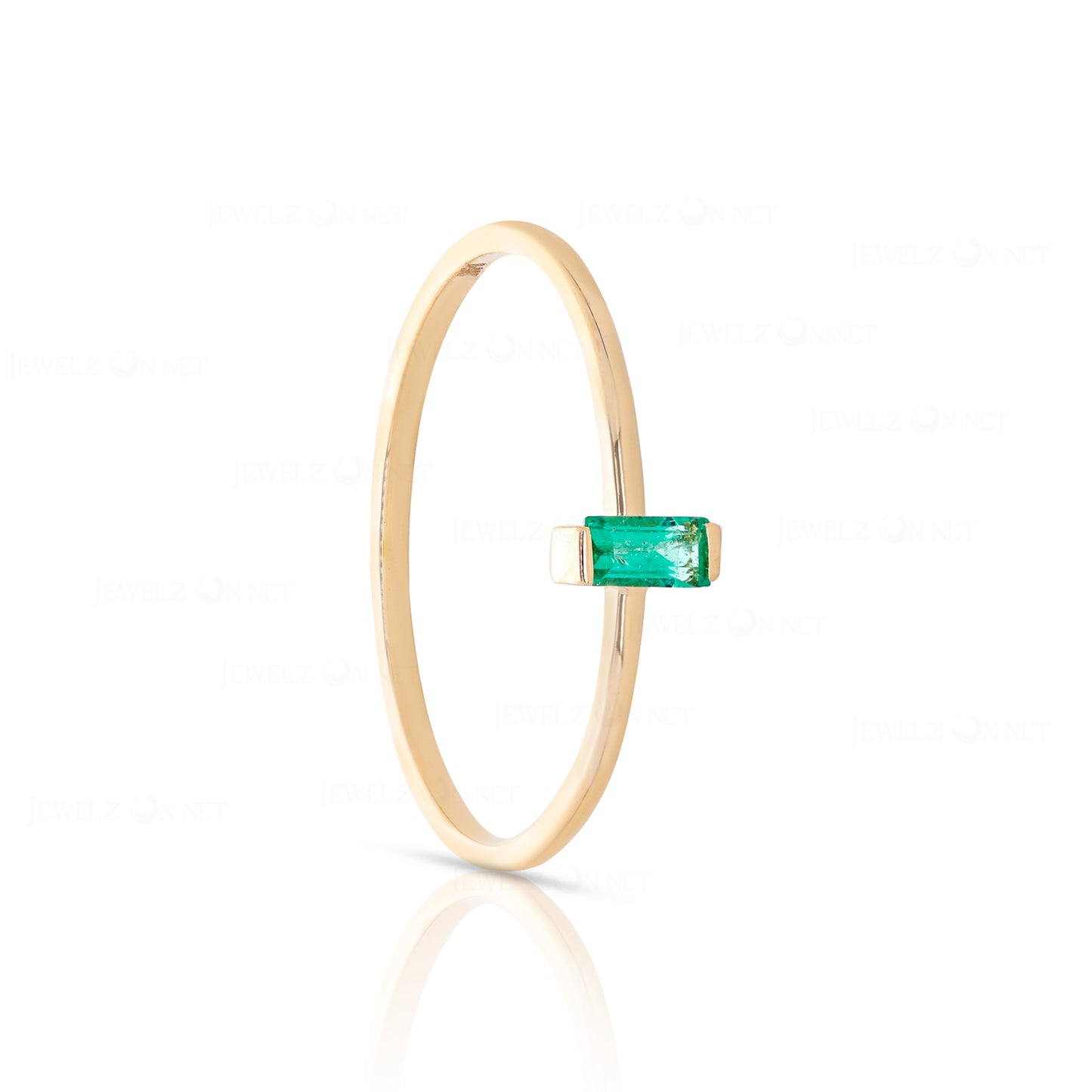 Minimalist Emerald Gemstone Ring Solid 14k Yellow Gold Fine Jewelry Size 3 to 8