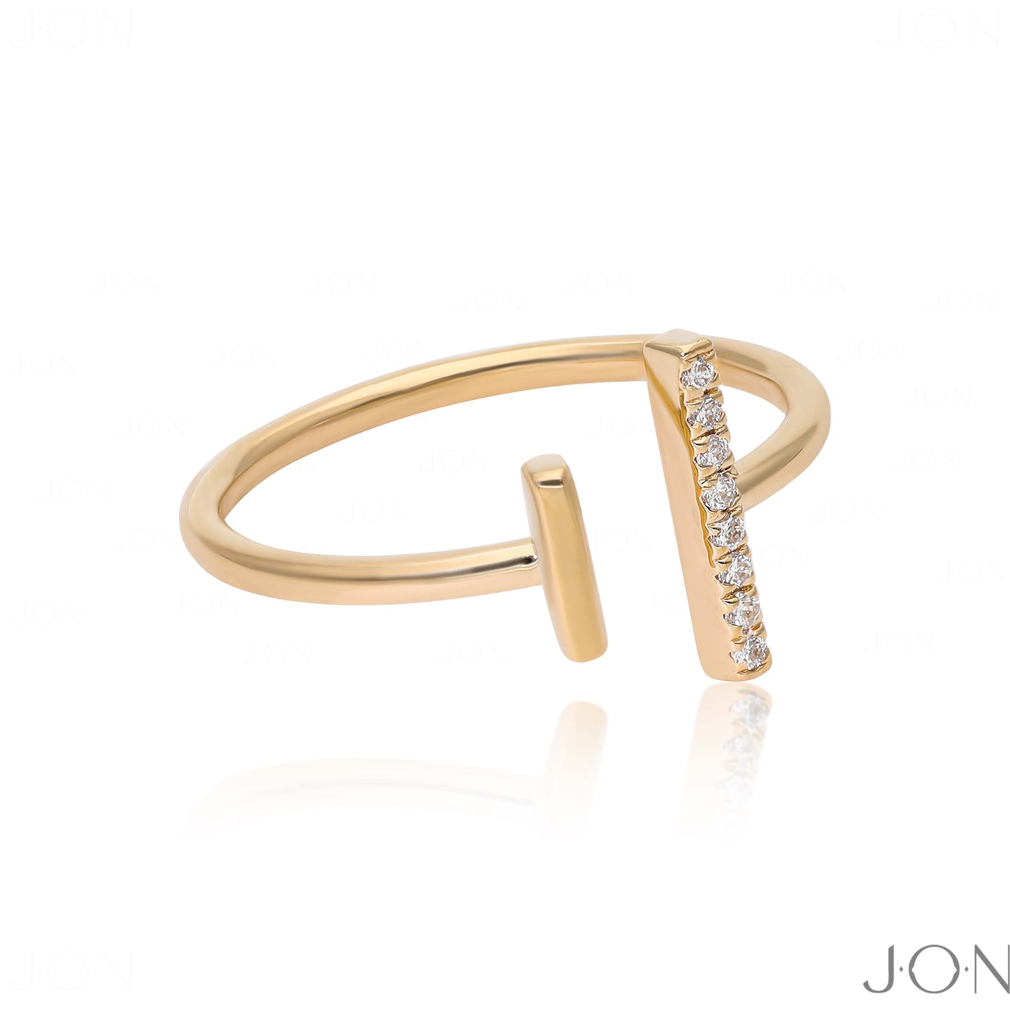 14k Yellow Gold Genuine Diamond Handmade Open Bar Ring Fine Jewelry Size 3 -8 US