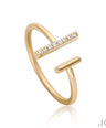 14k Yellow Gold Genuine Diamond Handmade Open Bar Ring Fine Jewelry Size 3 -8 US