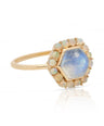 14K Gold Genuine Opal And Rainbow Moonstone Ring Birthday Gift Fine Jewelry