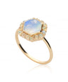 14K Gold Genuine Opal And Rainbow Moonstone Ring Birthday Gift Fine Jewelry