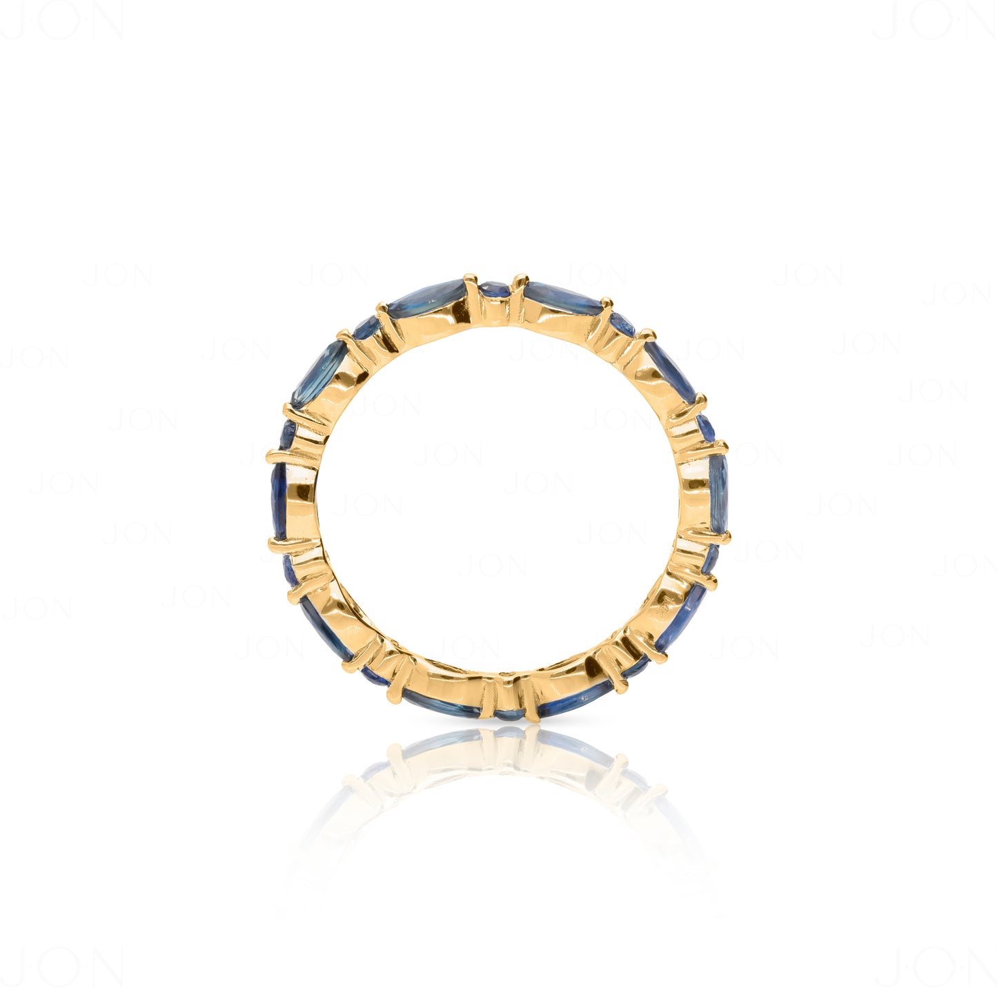 14K Gold Genuine Round-Marquise Blue Sapphire Eternity Band Ring Fine Jewelry