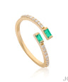 14K Gold Genuine Diamond Emerlad Gemstone Wrap Ring Fine Jewelry