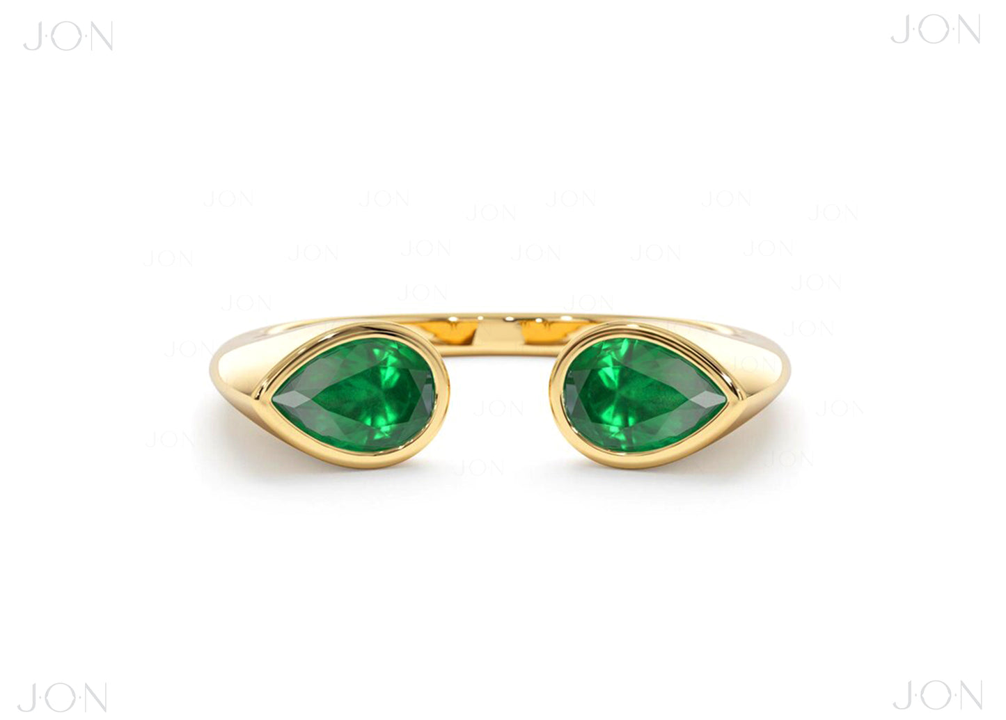 18K Gold Natural Pear-Shaped Emerald Open Cuff Ring - Statement Jewelry