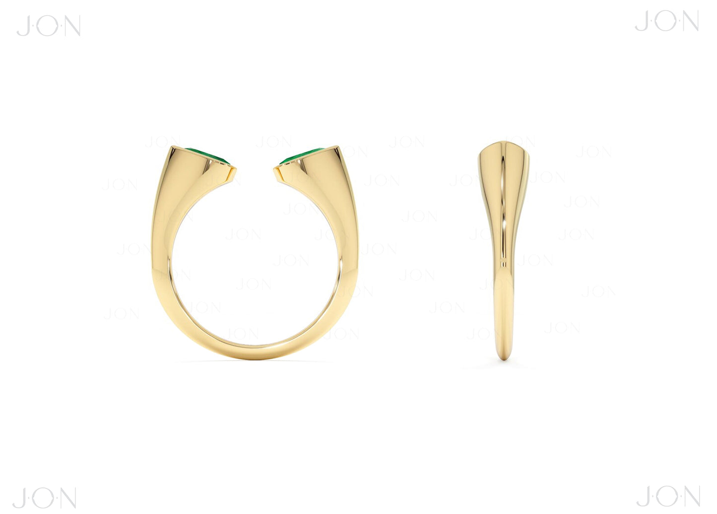 18K Gold Natural Pear-Shaped Emerald Open Cuff Ring - Statement Jewelry