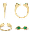 18K Gold Natural Pear-Shaped Emerald Open Cuff Ring - Statement Jewelry
