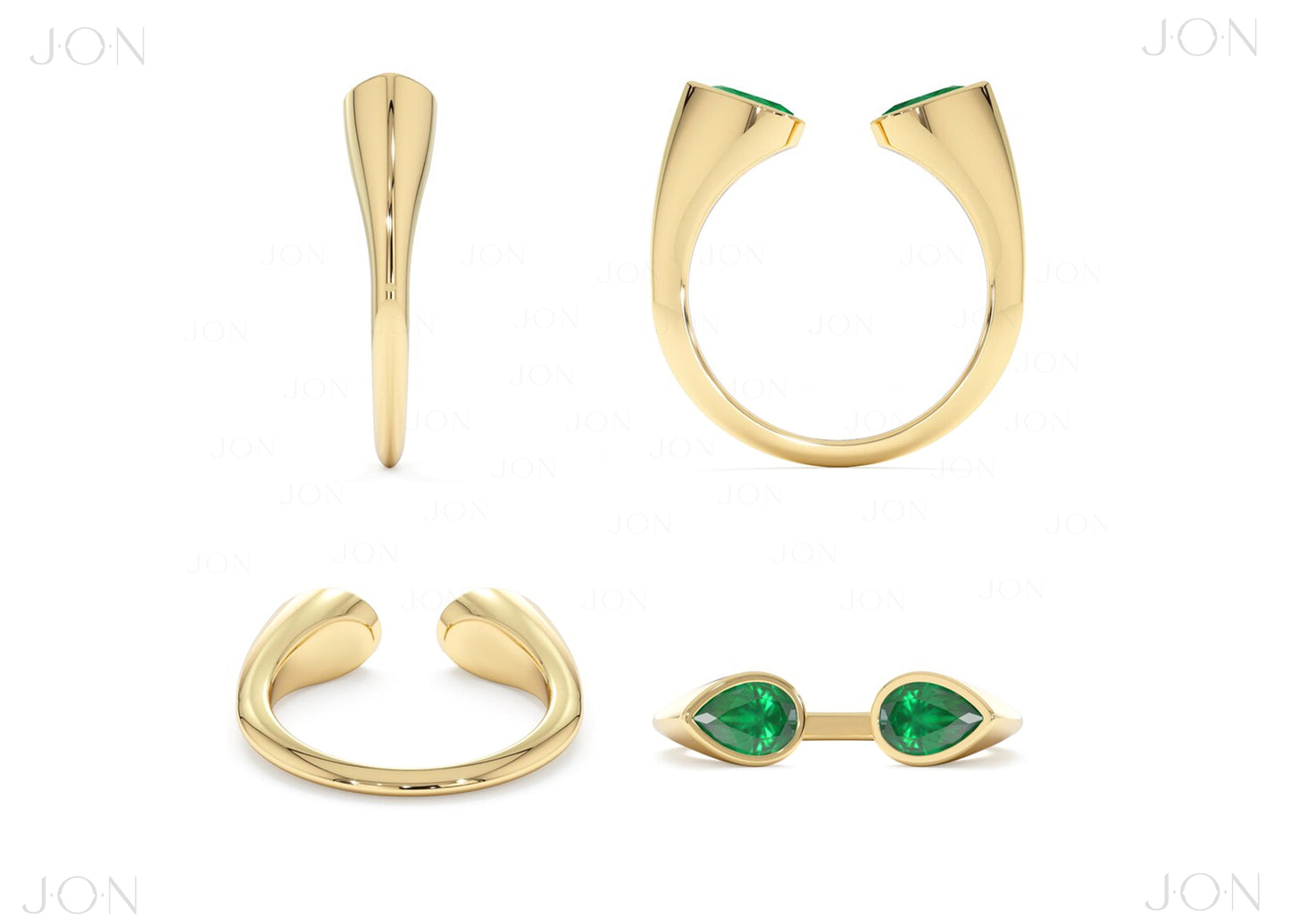 18K Gold Natural Pear-Shaped Emerald Open Cuff Ring - Statement Jewelry