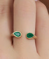 18K Gold Natural Pear-Shaped Emerald Open Cuff Ring - Statement Jewelry