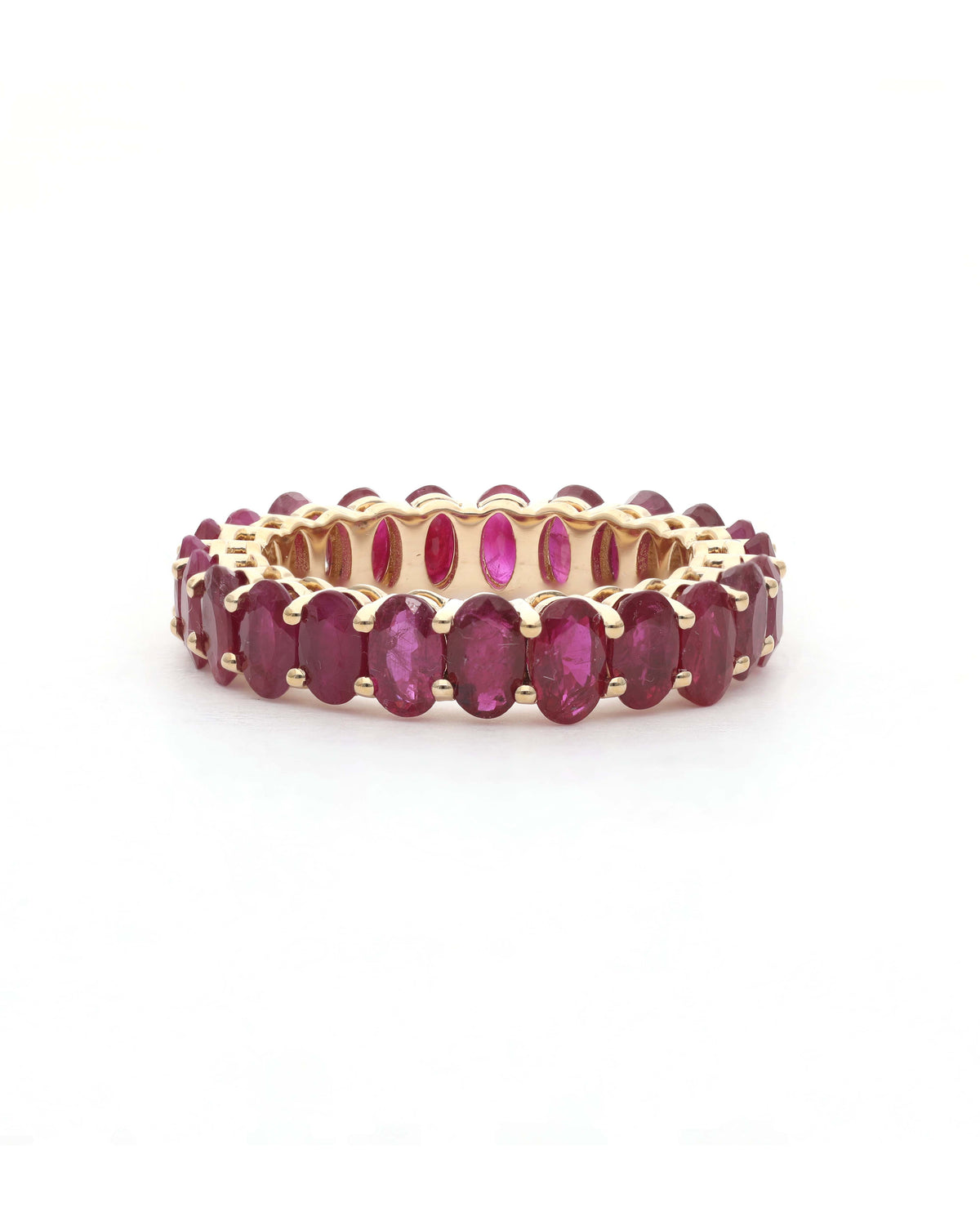 14k Gold Ruby Oval Eternity Band - Genuine Gemstone Ring, Wedding Band