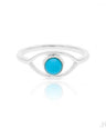 14K Gold 0.32 Ct. Genuine Turquoise Gemstone Evil Eye Thin Band Ring Fine Jewelry
