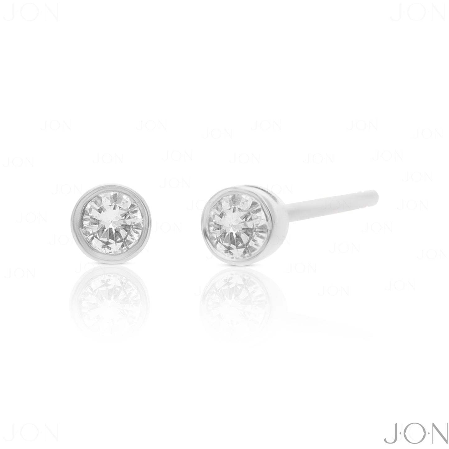 14K Gold 0.10 Ct. Genuine Diamond Round Bezel Set Studs Fine Jewelry