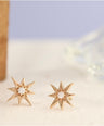 14K Gold 0.04 Ct. Genuine Diamond Mini Starburst Studs Earrings Fine Jewelry