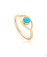 14K Gold 0.32 Ct. Genuine Turquoise Gemstone Evil Eye Thin Band Ring Fine Jewelry
