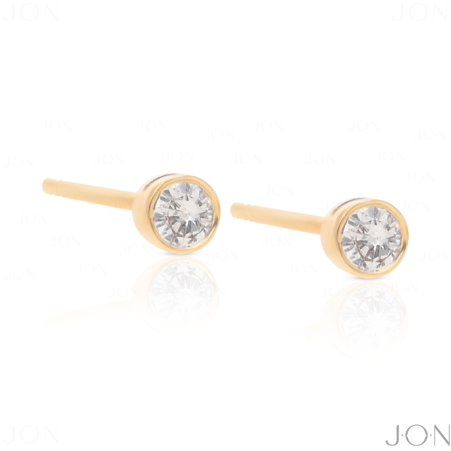 14K Gold 0.10 Ct. Genuine Diamond Round Bezel Set Studs Fine Jewelry