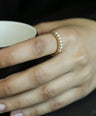 14K Gold Genuine Freshwater Pearl Half Eternity Wedding Band Ring Fine Jewelry