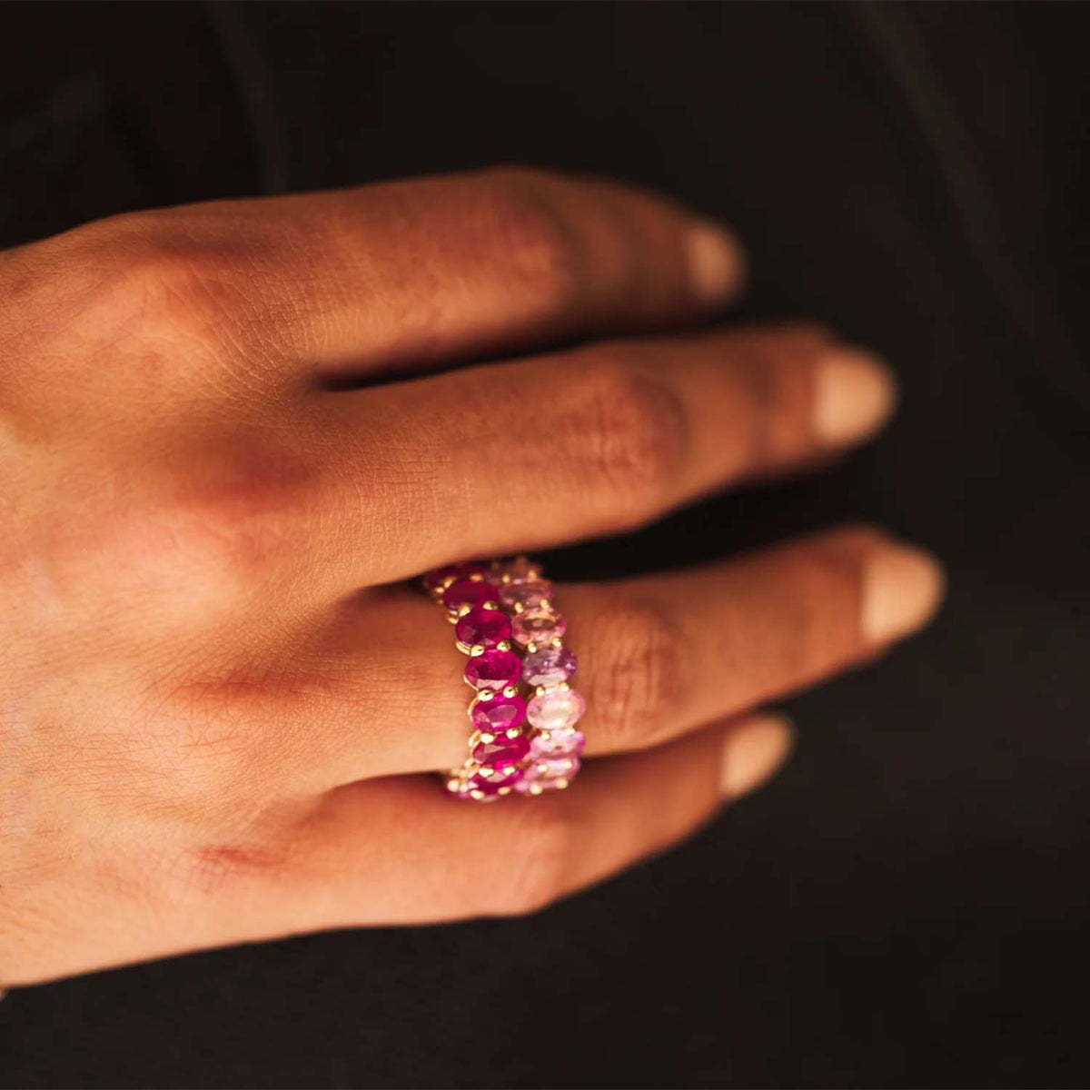 14k Gold Ruby Oval Eternity Band - Genuine Gemstone Ring, Wedding Band