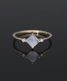 14K Gold Genuine Diamond And Square Shape Rainbow Moonstone Ring Fine Jewelry