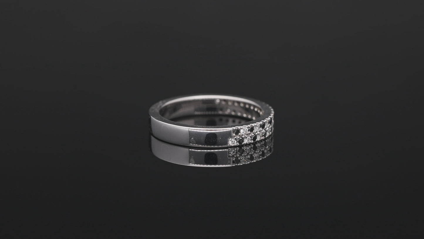 14K Gold 0.22 Ct. Genuine White And Black Diamond Half Eternity Wedding Ring