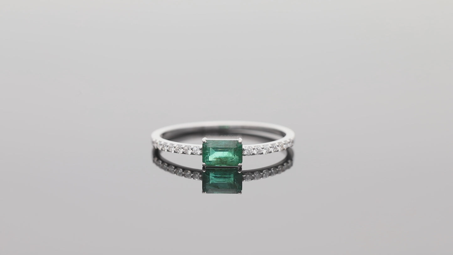 14K Gold Genuine Diamond And Emerald Gemstone (0.75 Ct.) Ring Fine Jewelry