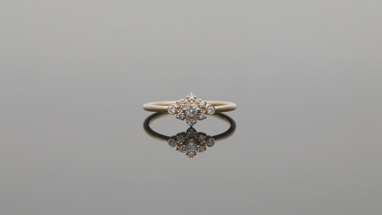 14K Gold 0.13 Ct. Genuine Diamond Lily Flower Ring Fine Jewelry Size-3 to 8 US