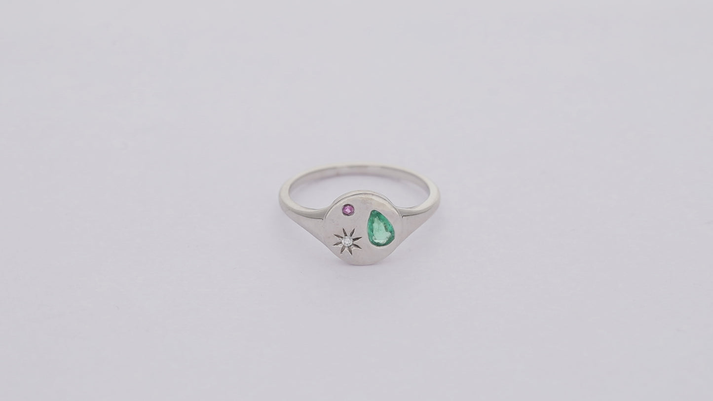 Starburst Signet Ring|Diamond, Pink Sapphire, Ruby/Emerald/Sapphire