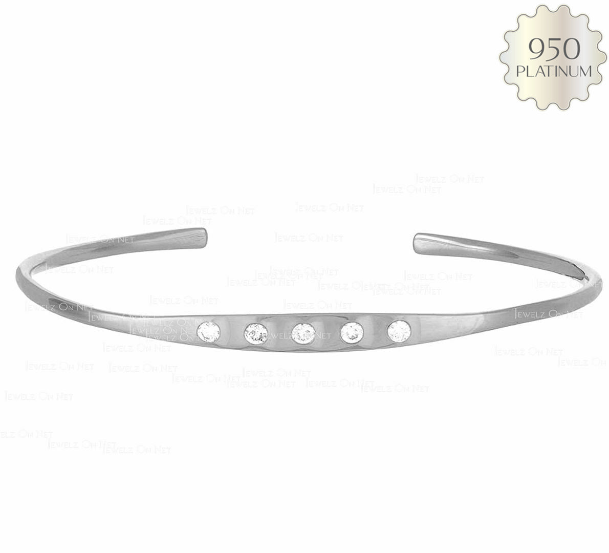 950 Platinum 0.15 Ct Natural Diamond Open Cuff Bangle Bracelet