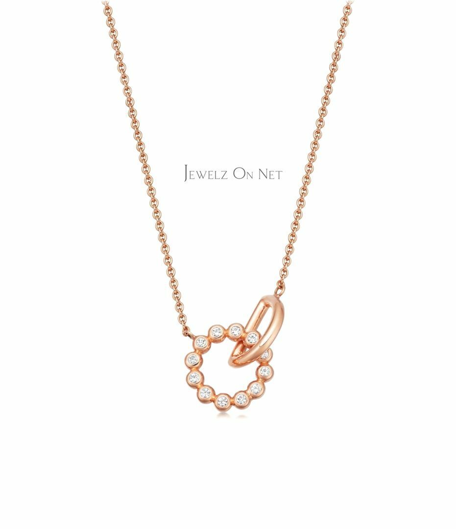 14K Gold 0.24 Ct Natural Diamond Circular Interlocking Pendant Necklace Jewelry