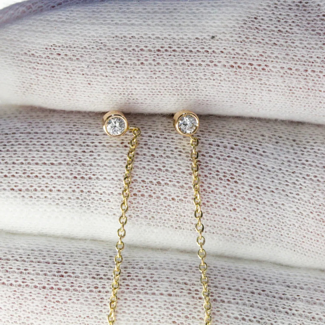 Bezel Diamond Thread Earrings