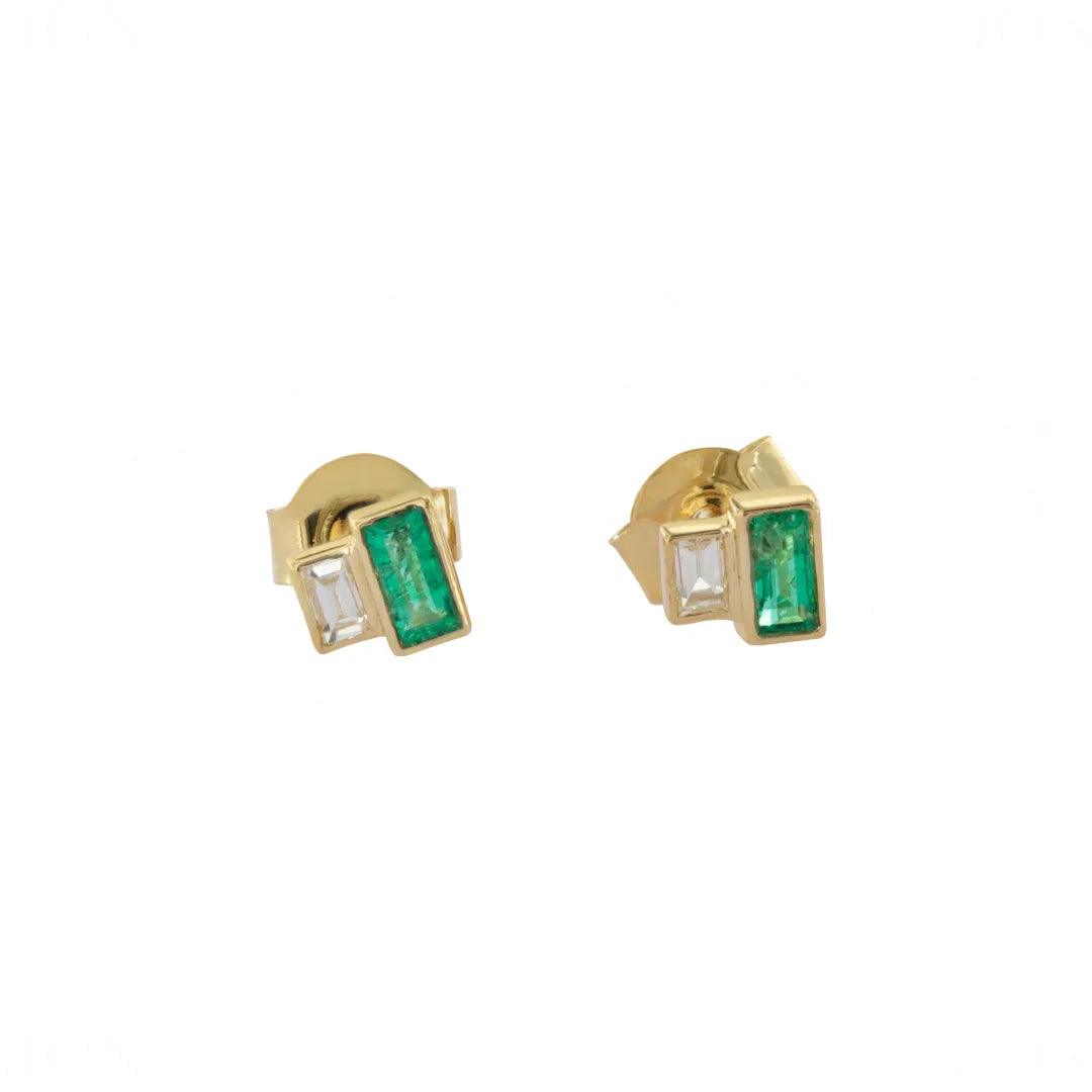 Diamond-Emerald Baguette Studs