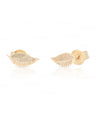 14K Solid Gold Tiny 6 mm Leaf Design Studs Earrings Fine Jewelry