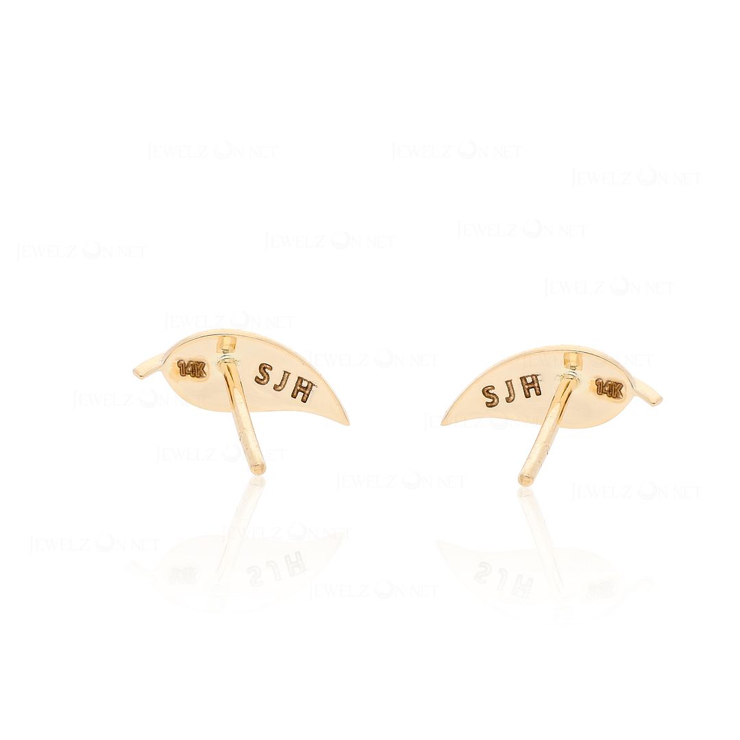 14K Solid Gold Tiny 6 mm Leaf Design Studs Earrings Fine Jewelry