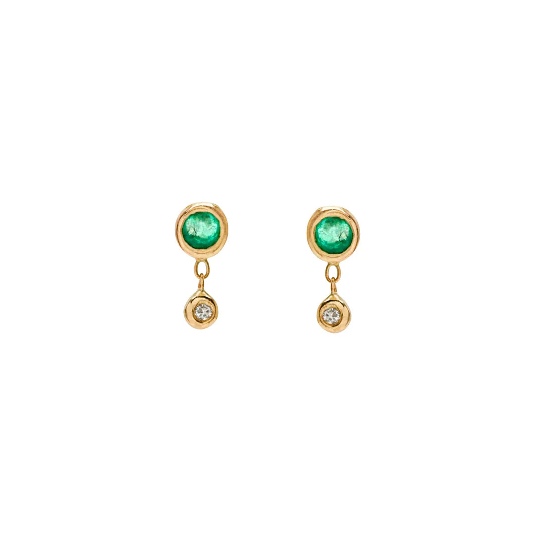 Bezel Drop Earring|14k Gold, Emerald, Diamond