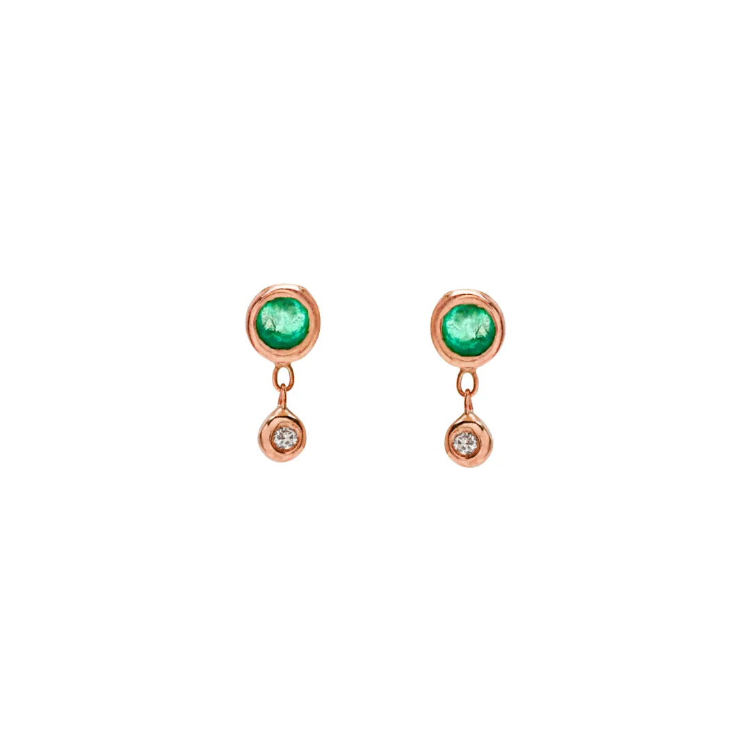 Bezel Drop Earring|14k Gold, Emerald, Diamond