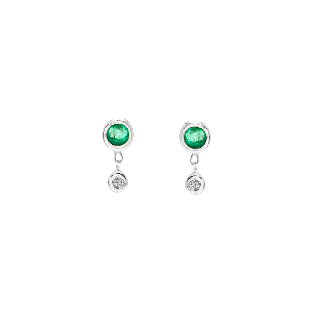 Bezel Drop Earring|14k Gold, Emerald, Diamond