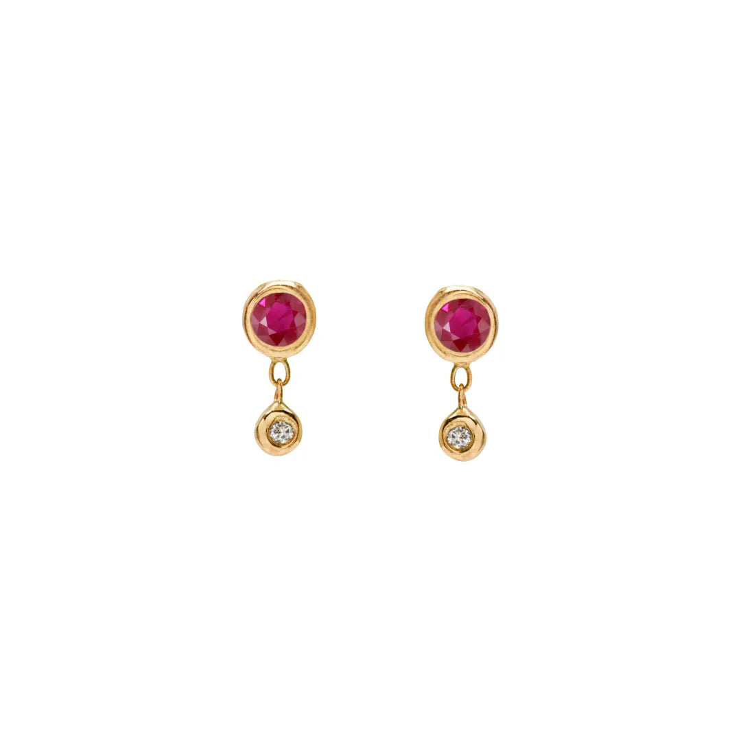 Bezel Drop Earring|14k Gold, Emerald, Diamond