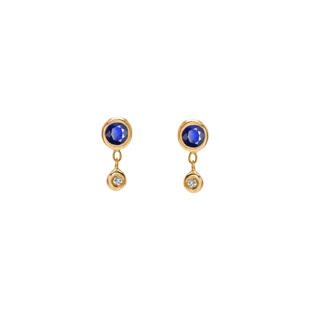 Bezel Drop Earring|14k Gold, Emerald, Diamond