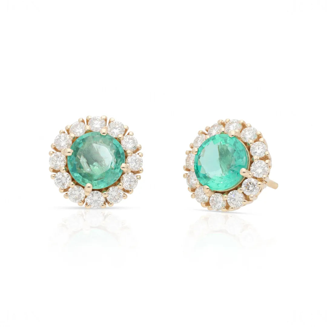 Emerald Flower Halo Stud