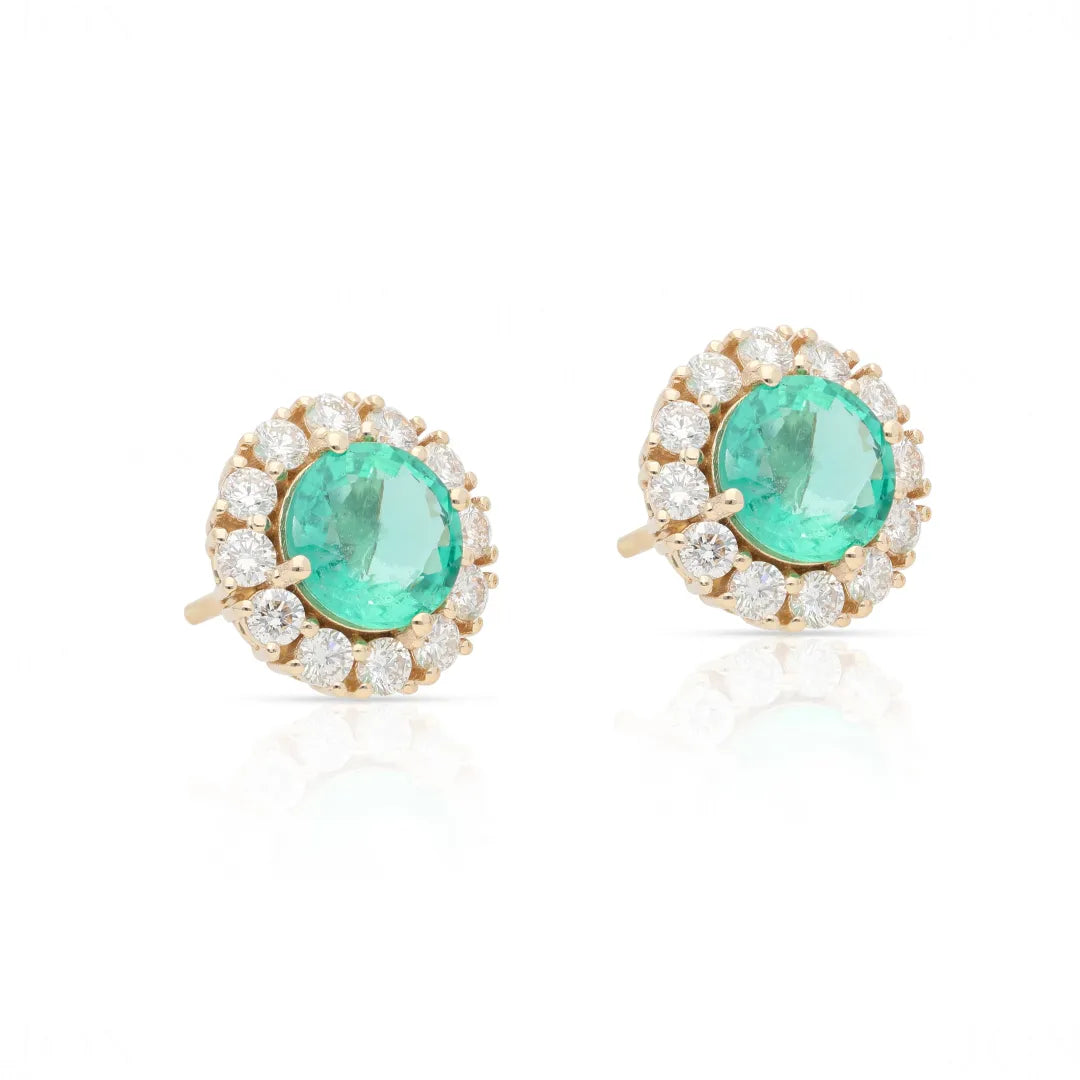 Emerald Flower Halo Stud