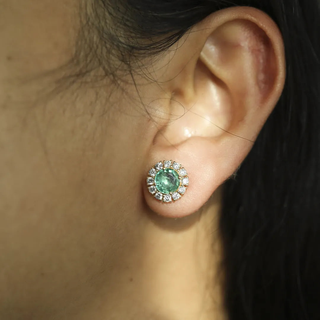 Emerald Flower Halo Stud