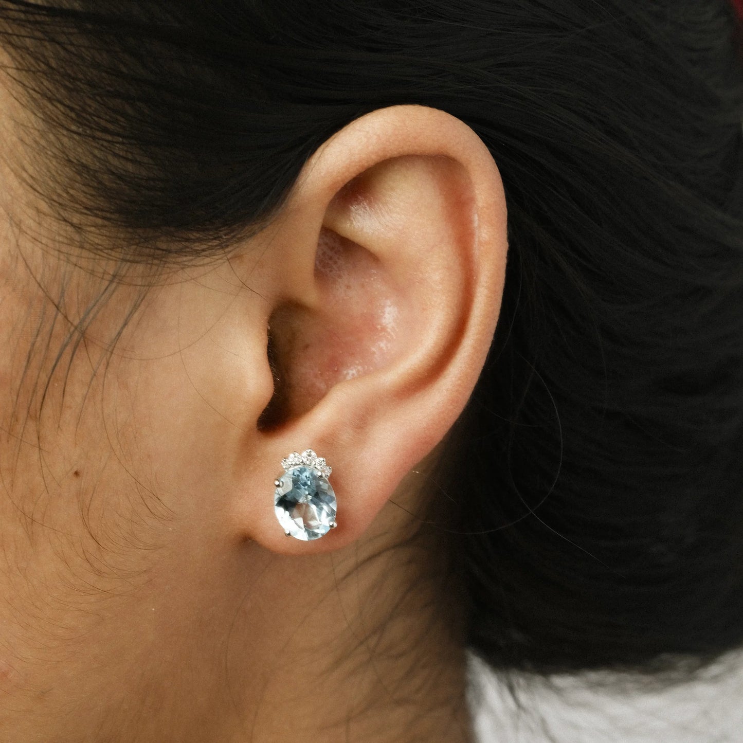 Oval Blue Topaz Stud