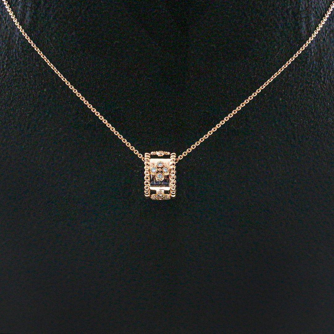 14K Rose Gold 0.18 Ct. Genuine Diamond Unique Beaded Charm Necklace Fine Jewelry