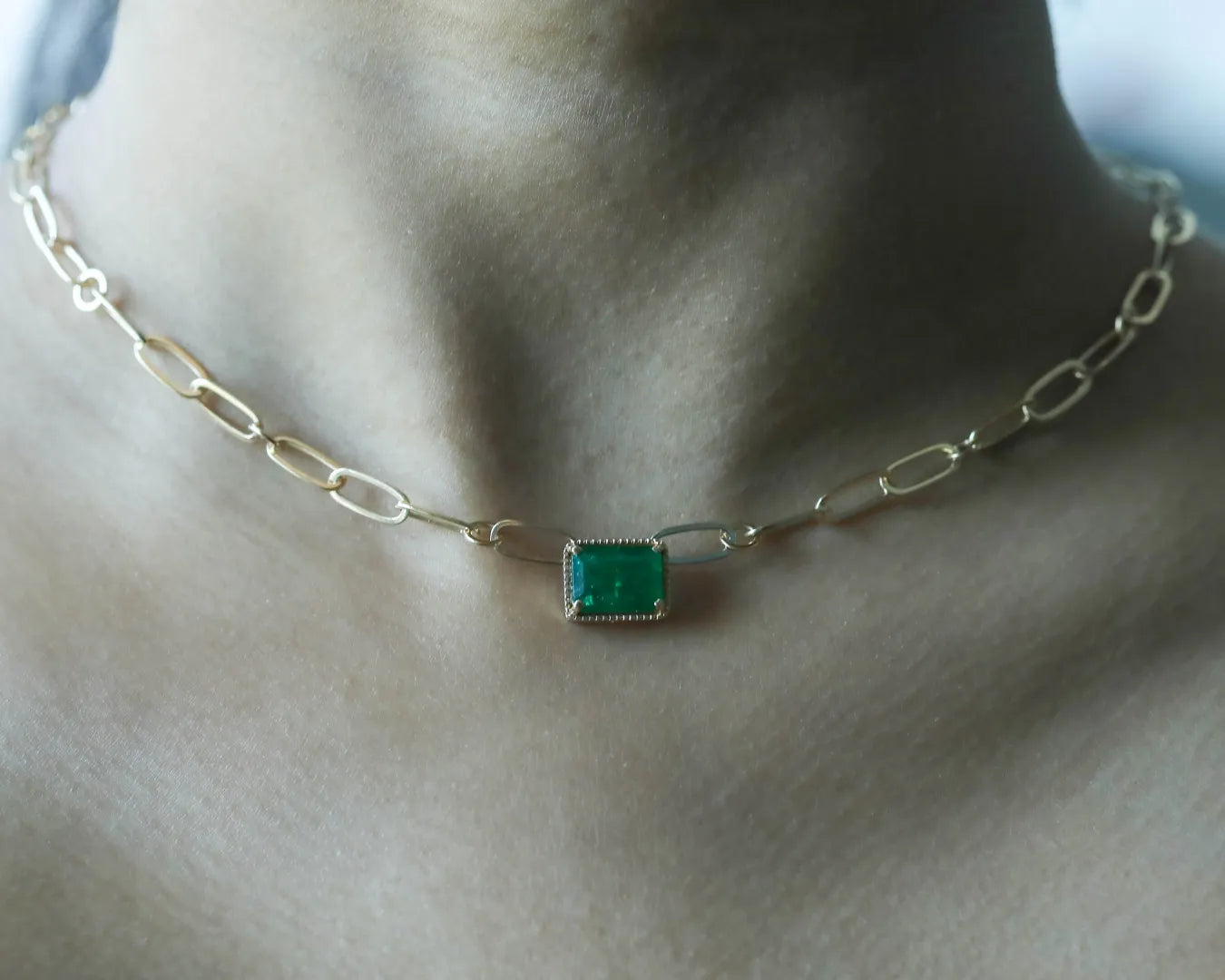 Emerald Paperclip Chain Pendant