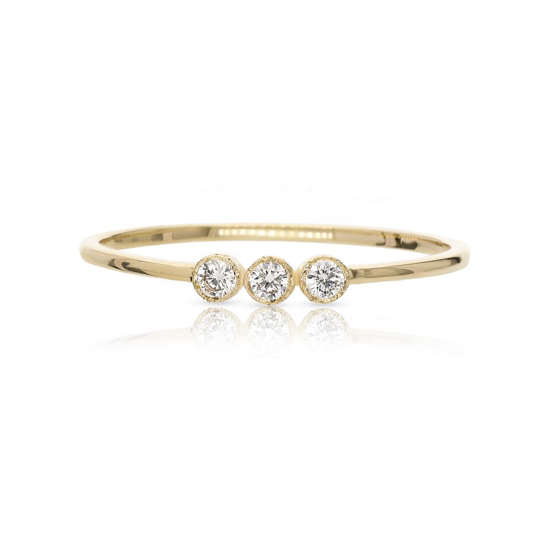 14K Gold 0.07 Ct. Genuine Three Dainty Diamond Ring Fine Jewelry Size- 3 to 8 US