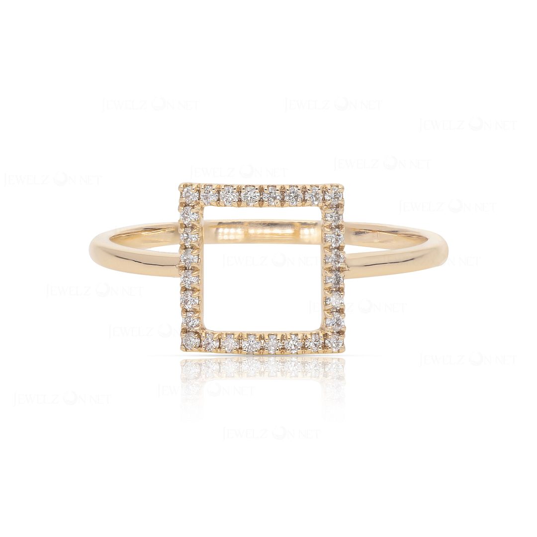 14K Gold 0.14 Ct. Genuine Diamond Square Shape Ring Fine Jewelry Size- 3 to 8 US
